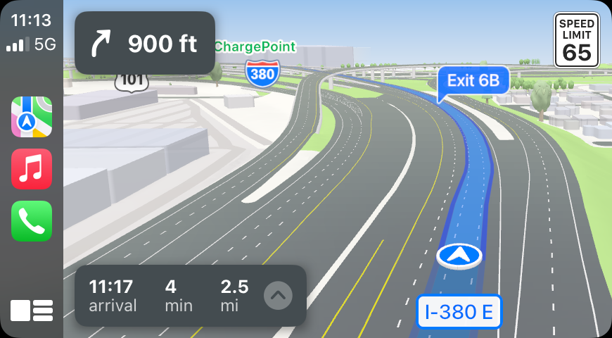 Apple maps showing the lane to use